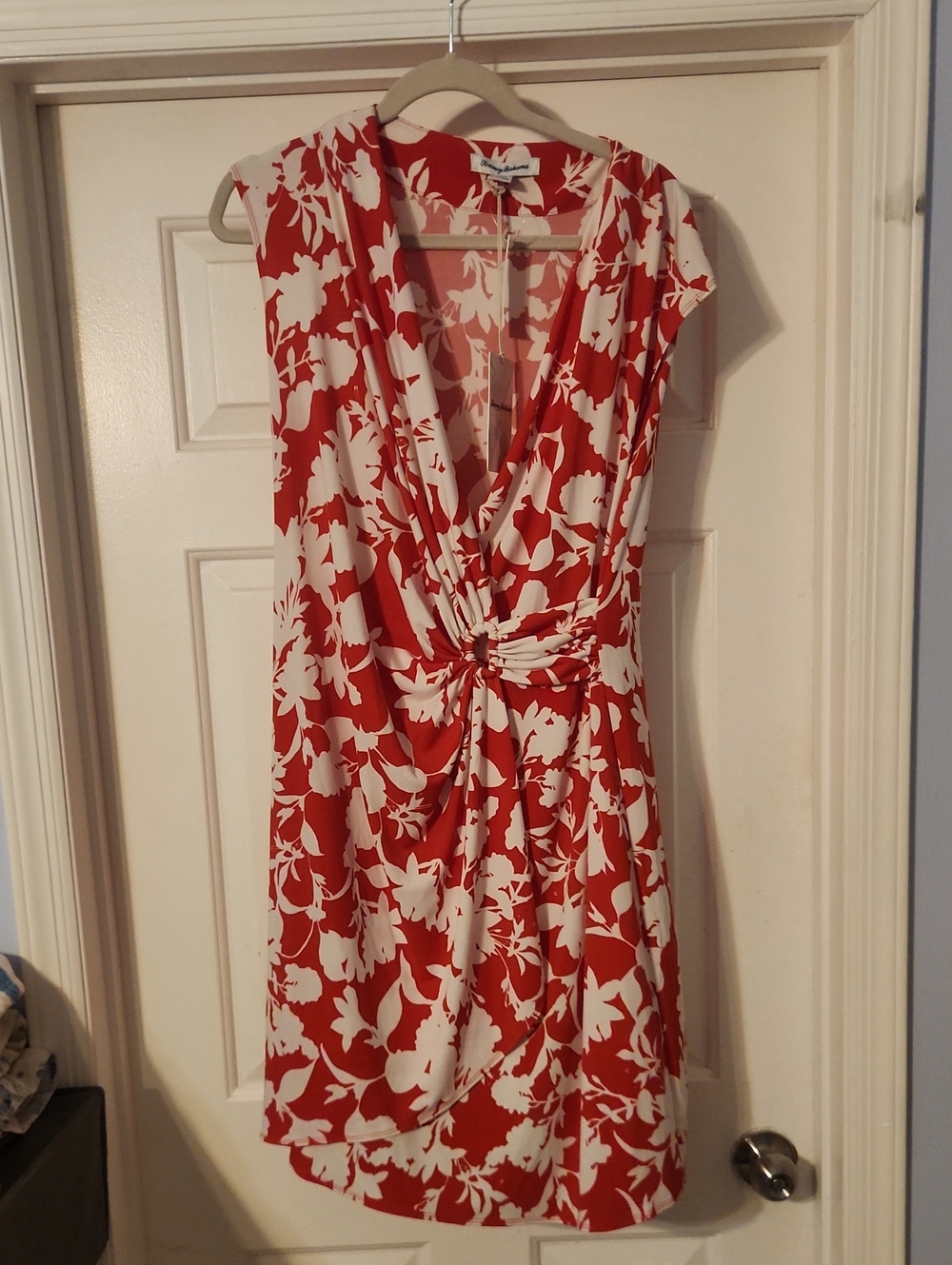 Tommy Bahama Red & White Floral Twist-Front Midi Dress